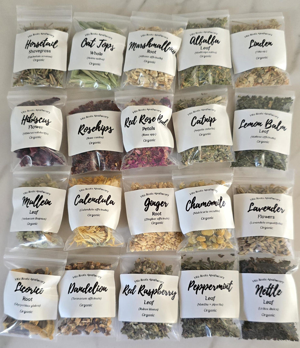 Beginner Apothecary Kit – 20 Organic Herbs, Tea Sampler (Optional Mortar & Pestle)