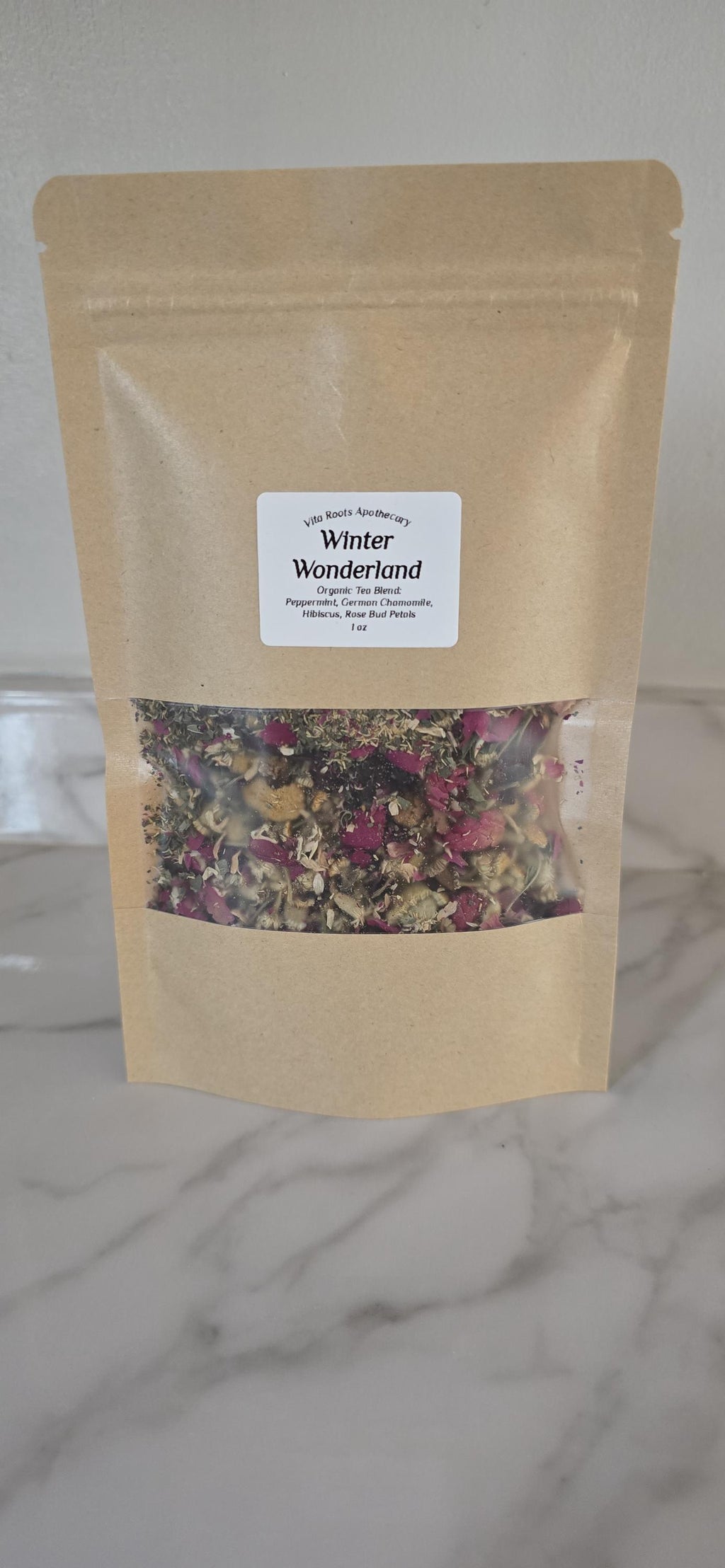 Holiday Tea Blend: Peppermint, Chamomile, Rose Petals, Hibiscus Dried Herbs