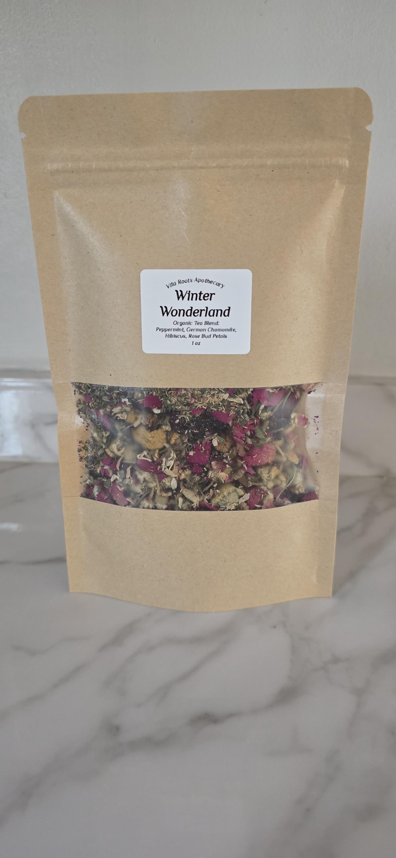 Holiday Tea Blend: Peppermint, Chamomile, Rose Petals, Hibiscus Dried Herbs