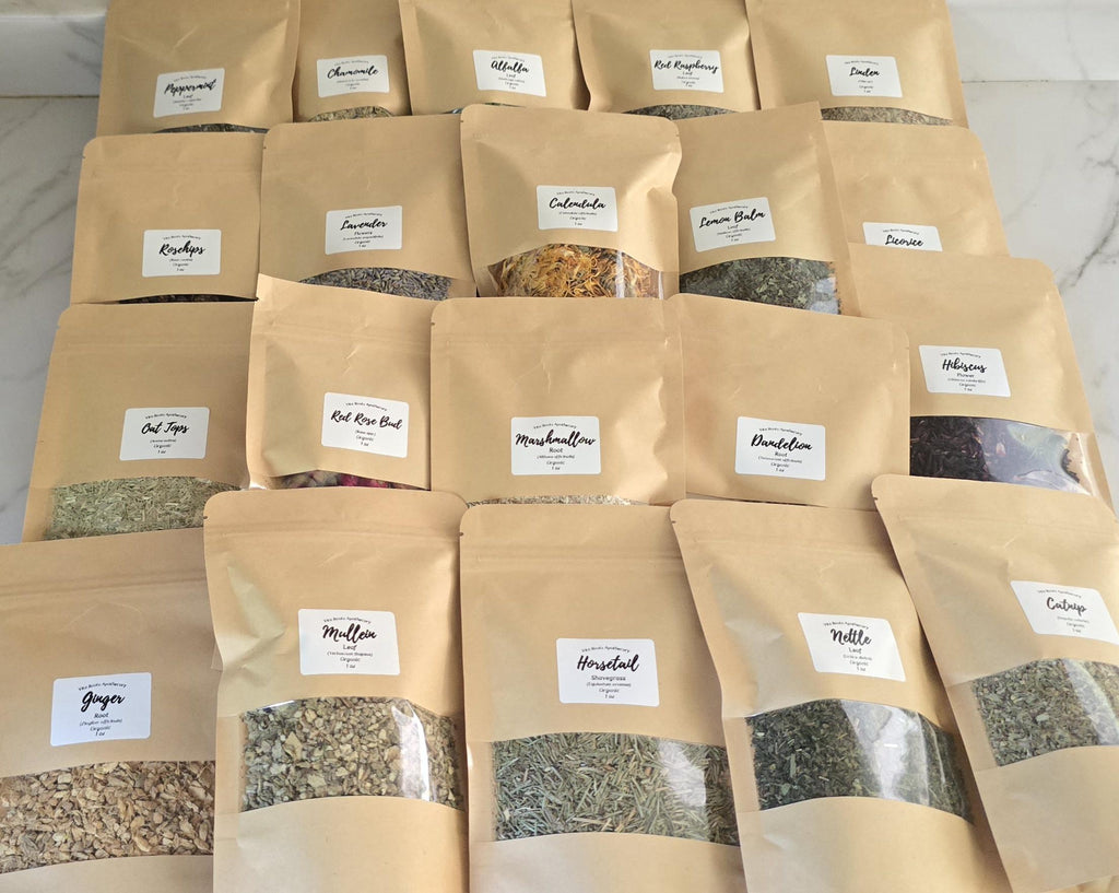Organic Apothecary Kit, 20 Loose Leaf Herbs, Herbalist Starter (Optional Mortar & Pestle)