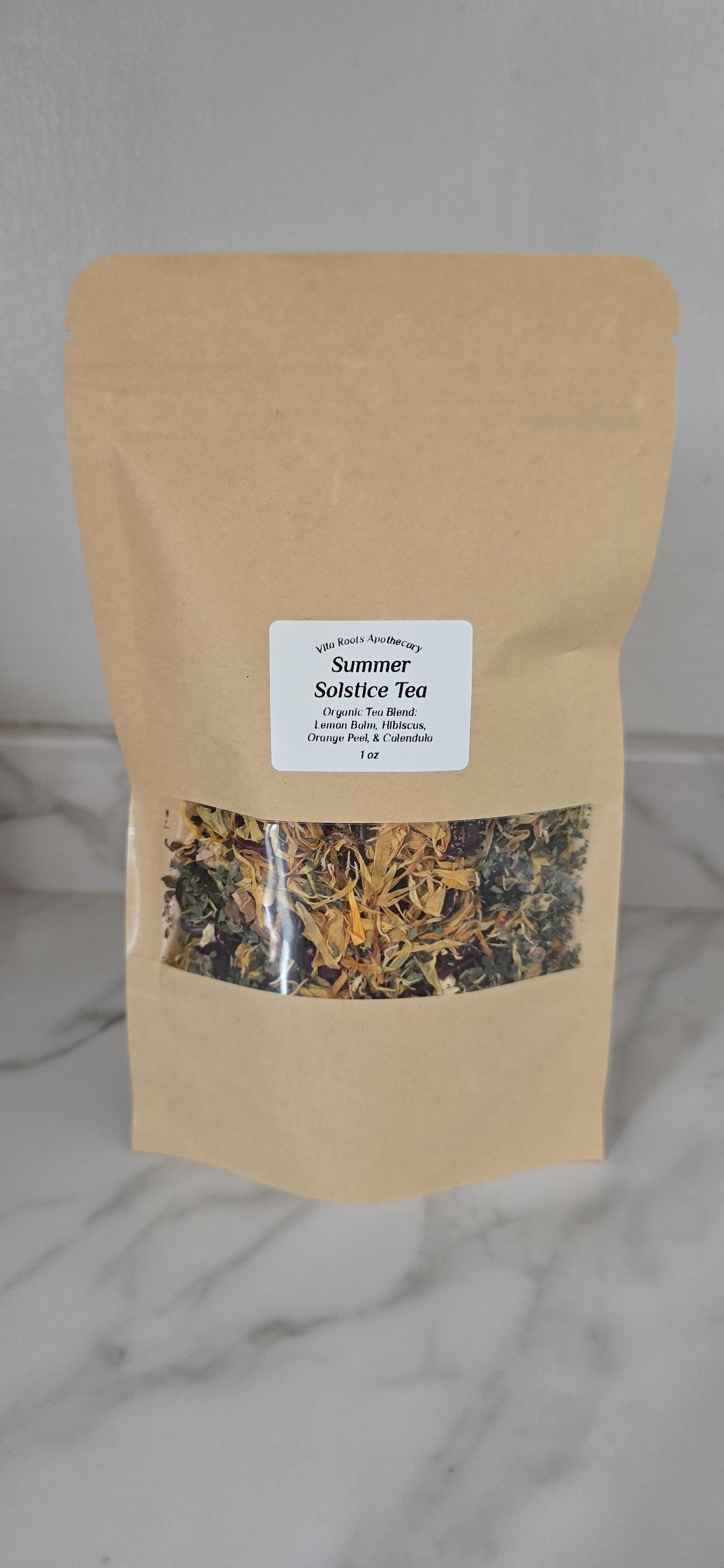 Summer Solstice Organic Herbal Tea Blend, Lemon Balm, Hibiscus, Orange Peel, Calendula