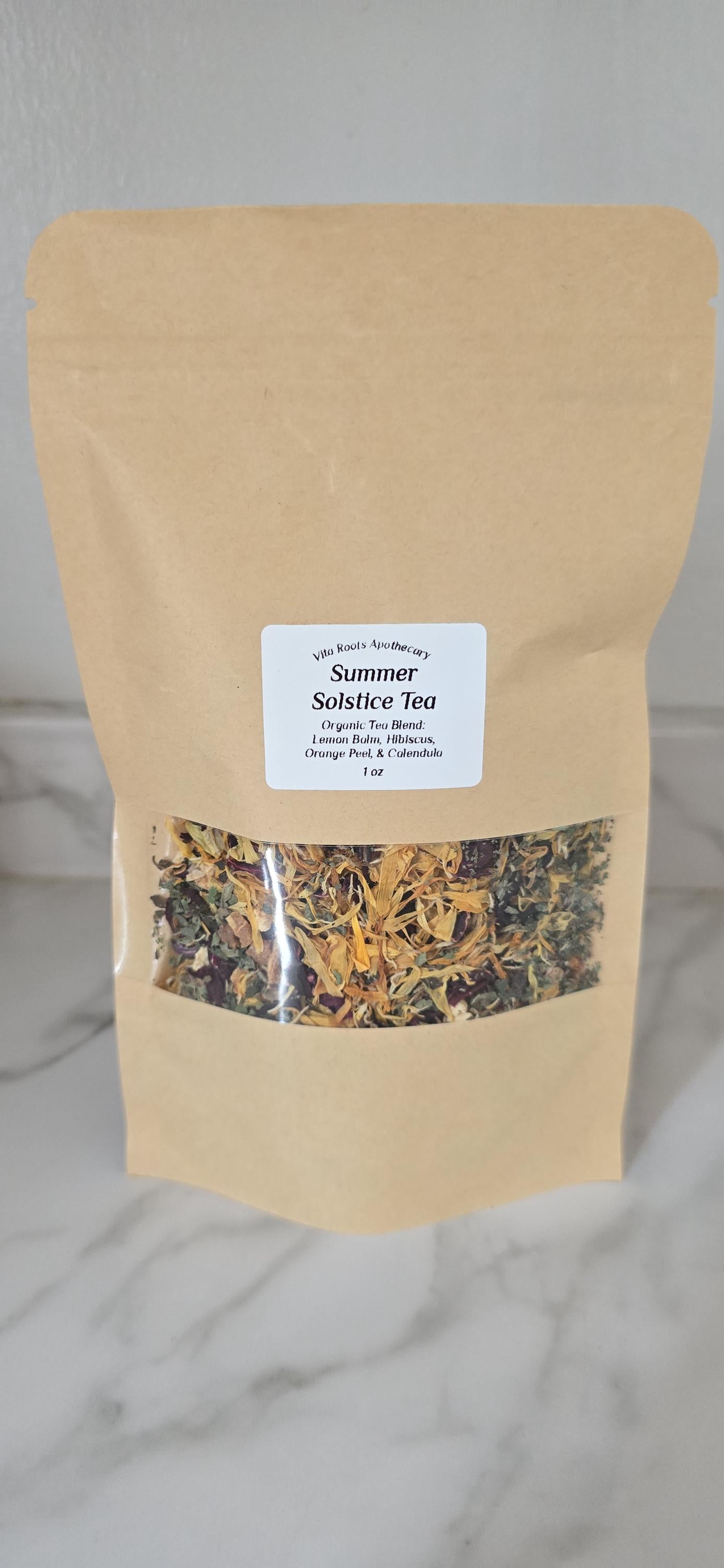 Summer Solstice Organic Herbal Tea Blend, Lemon Balm, Hibiscus, Orange Peel, Calendula