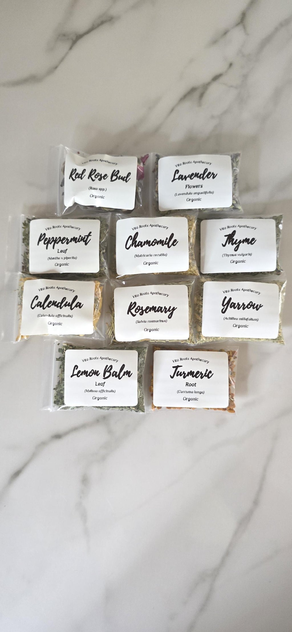 Organic Beginner Apothecary, 10 Herb Sampler Kit: Tea, Self-Care & Cooking, Mortar and Pestle Optional