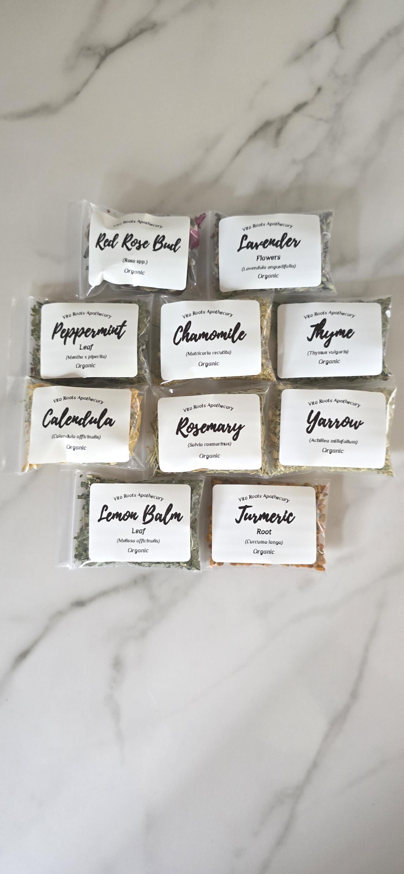 Organic Beginner Apothecary, 10 Herb Sampler Kit: Tea, Self-Care & Cooking, Mortar and Pestle Optional