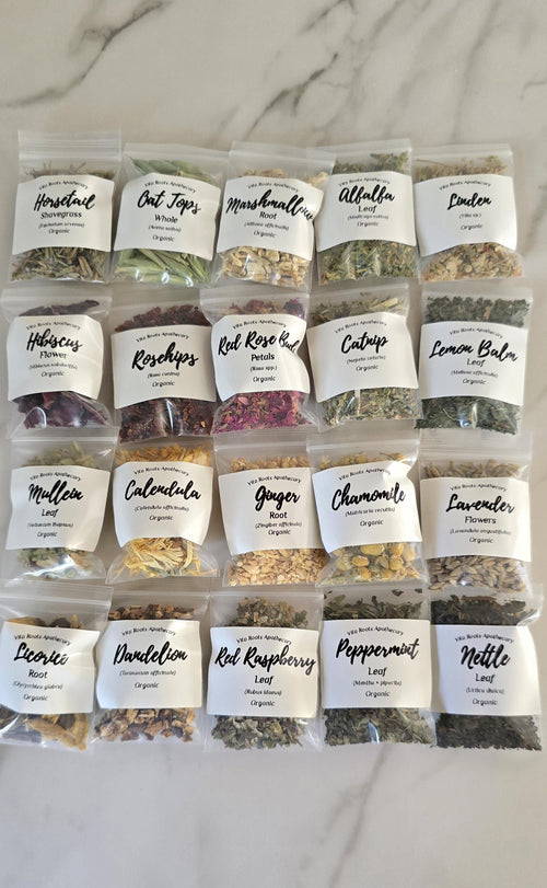 Beginner Apothecary Kit – 20 Organic Herb Samples (Optional Mortar & Pestle)