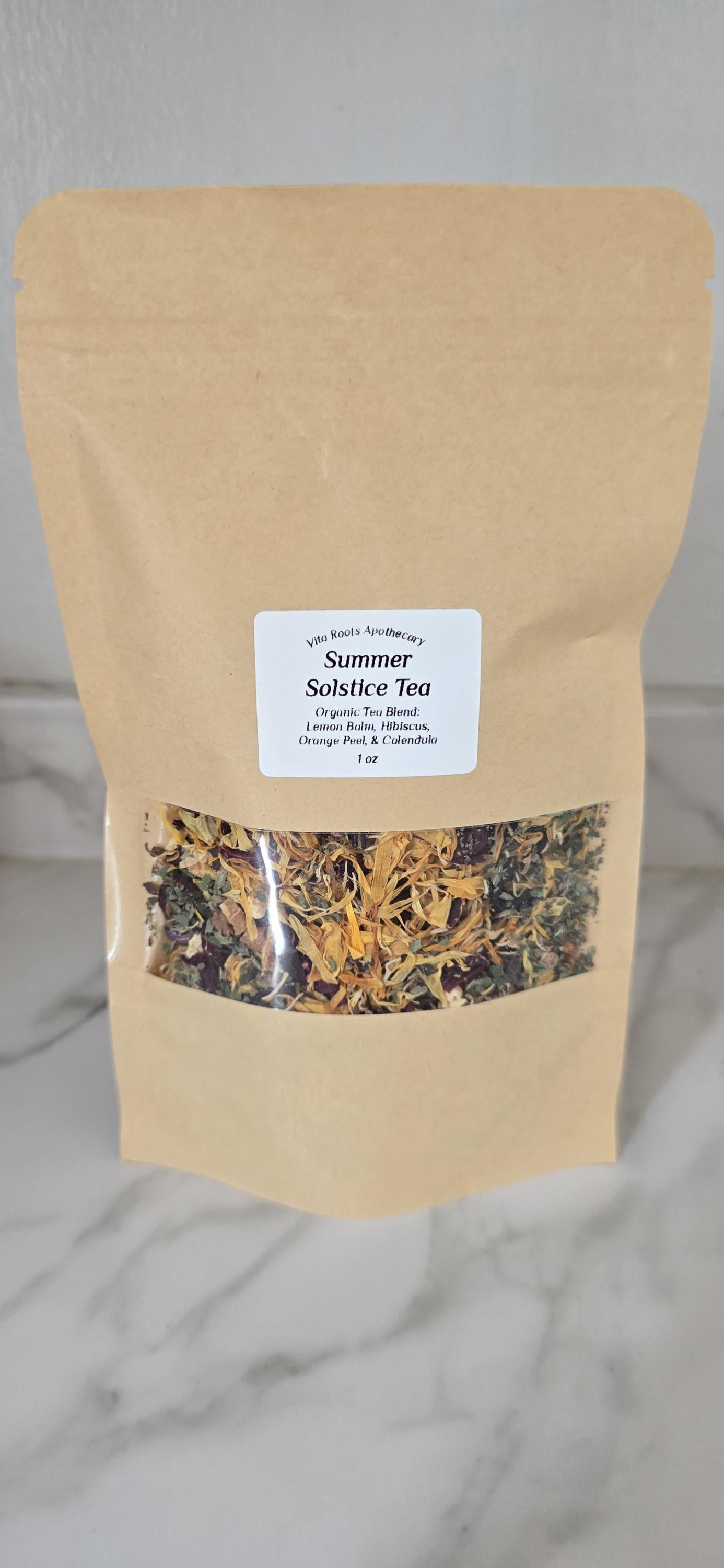 Summer Solstice Organic Herbal Tea Blend, Lemon Balm, Hibiscus, Orange Peel, Calendula