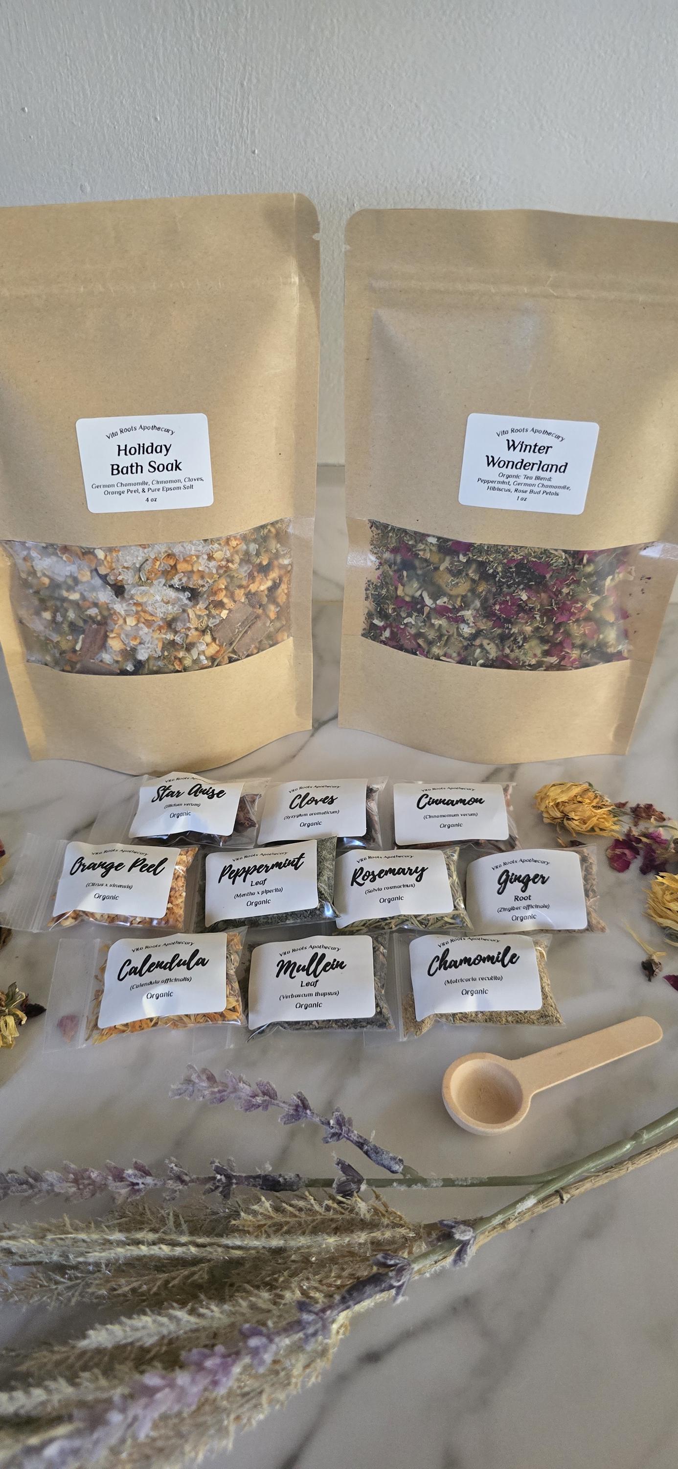Herbal Tea, Herb Gift Set, Bath Soak, Apothecary Gift, Mortar & Pestle Optional