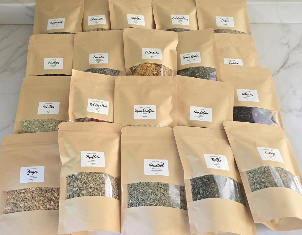 Organic Apothecary Kit, 20 Loose Leaf Herbs, Herbalist Starter (Optional Mortar & Pestle)