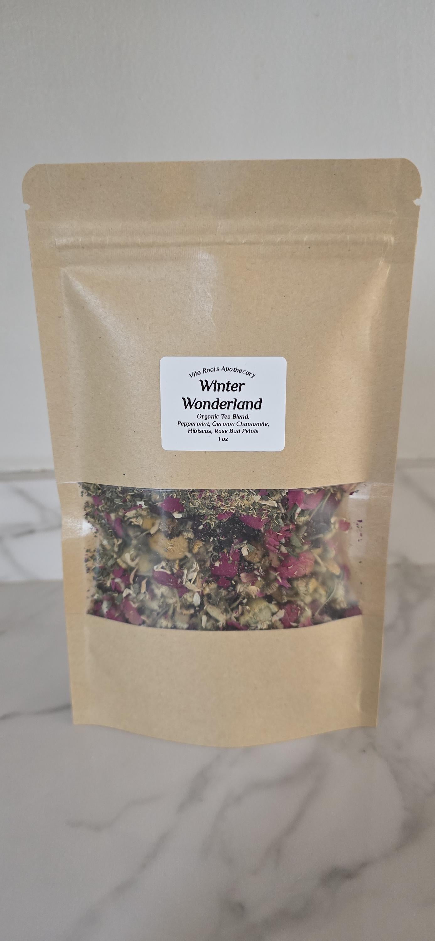 Holiday Tea Blend: Peppermint, Chamomile, Rose Petals, Hibiscus Dried Herbs