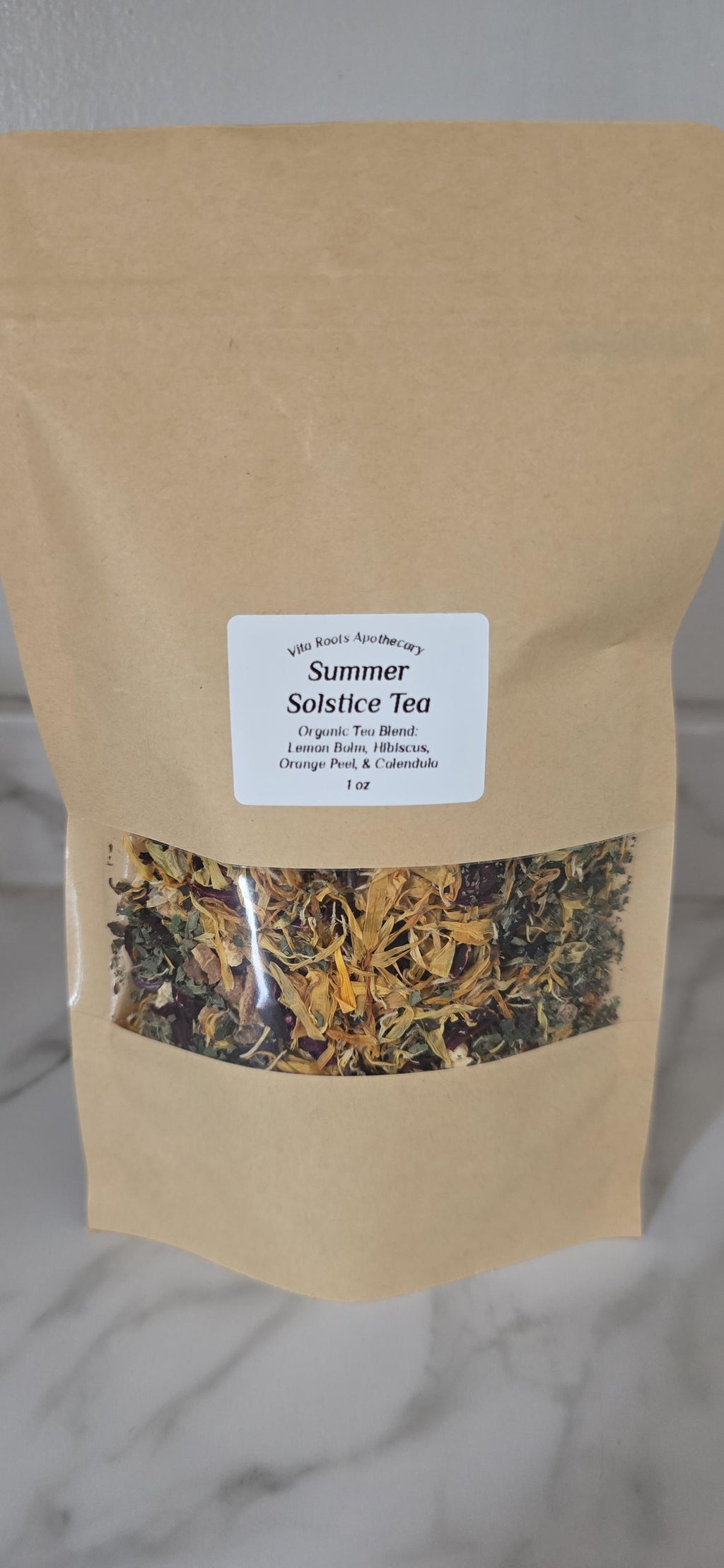 Summer Solstice Organic Herbal Tea Blend, Lemon Balm, Hibiscus, Orange Peel, Calendula