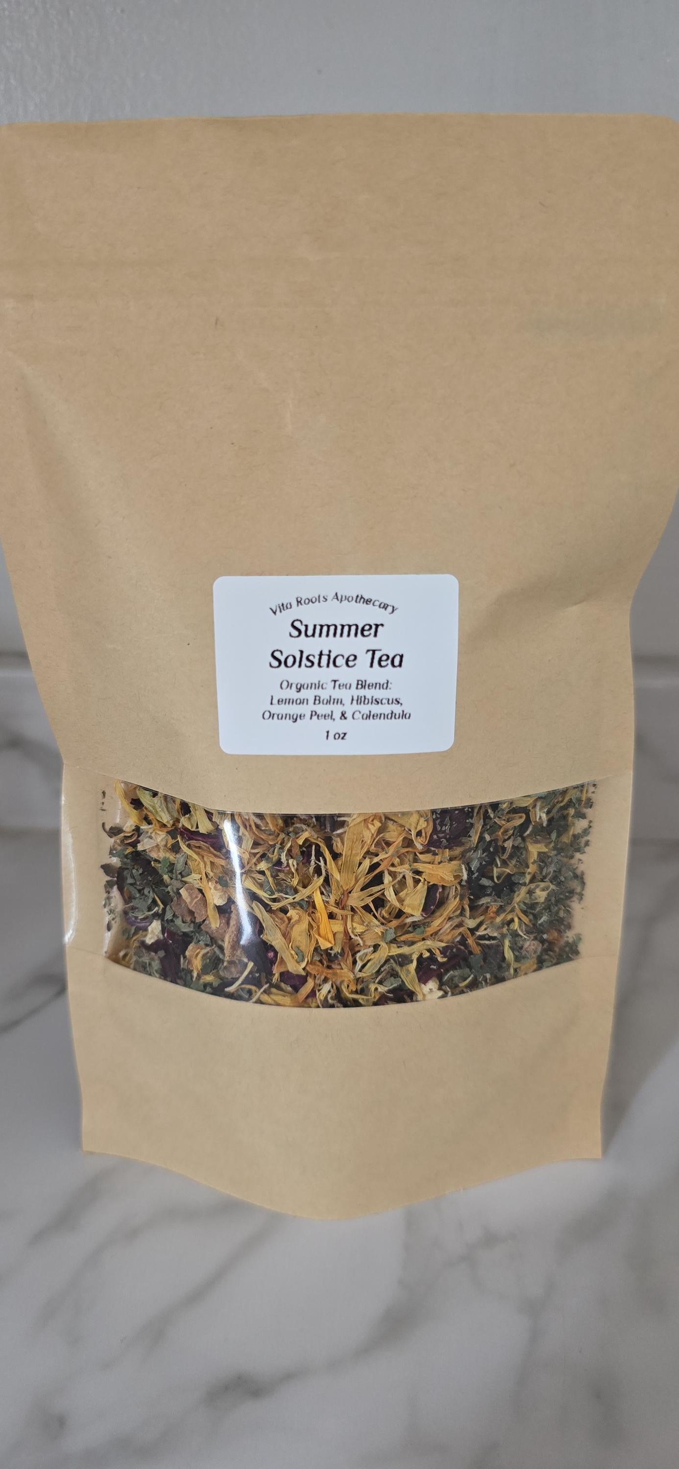 Summer Solstice Organic Herbal Tea Blend, Lemon Balm, Hibiscus, Orange Peel, Calendula