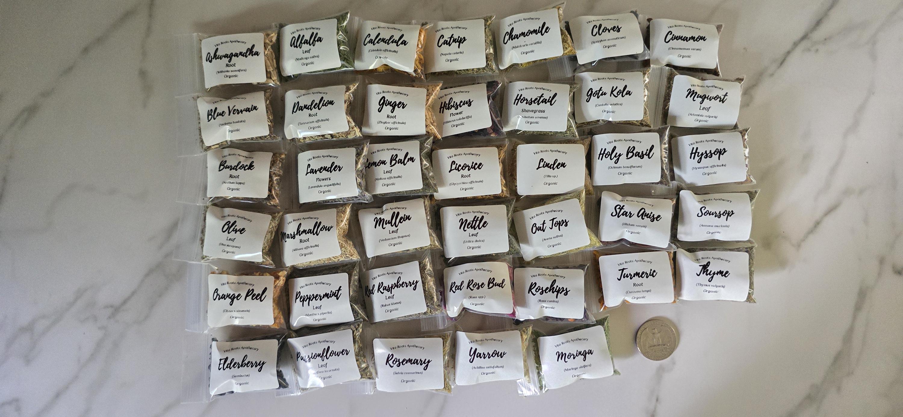 Organic Dried Herbs Sampler Kit – 40 Herbal Teas, Apothecary Supplies